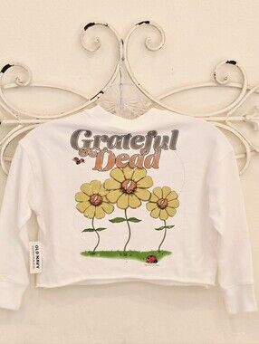 SZ 6/7 Old Navy White Kids' Grateful Dead Yellow Flower Graphic Long Sleeve T